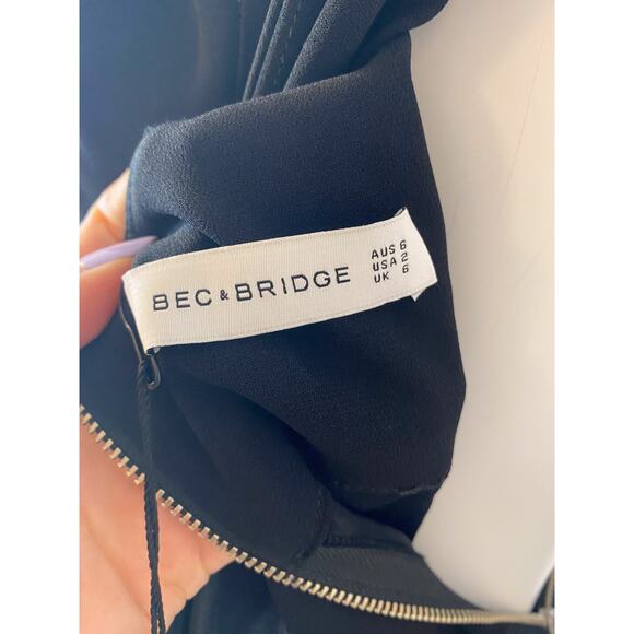 BEC & BRIDGE 'Light The Sky' Black Chiffon Halter Bow Midi Dress US 2 NWT $315 - Picture 9 of 11